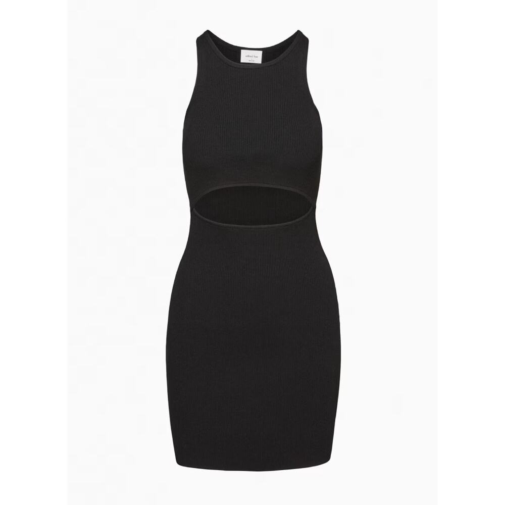 Wilfred Free Black Lenzing Ecovero Ribbed Cut Out Knit Mini Dress Womens Small